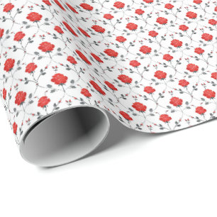 Papier d'emballage cadeau Jolies Roses Rouges et B