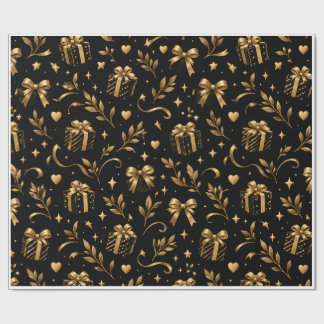 Papier d'emballage cadeau luxe noir et or élégant