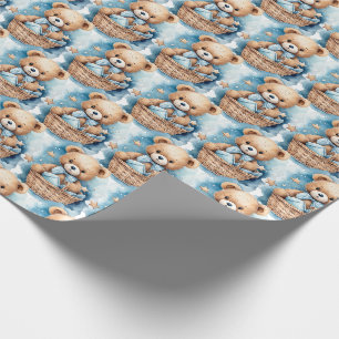 Papier d'emballage cadeau Ourson en peluche bleu p