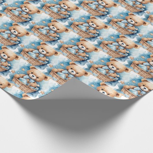 Papier d'emballage cadeau Ourson en peluche bleu p (Coin)