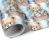 Papier d'emballage cadeau Ourson en peluche bleu p (Coin rond)