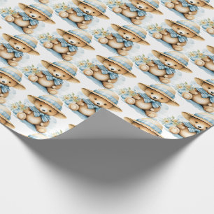 Papier d'emballage cadeau Ourson en peluche bleu p