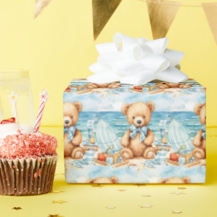 Papier d'emballage cadeau Ourson en peluche bleu p