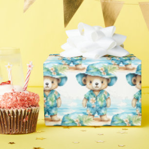 Papier d'emballage cadeau Ourson en peluche bleu p