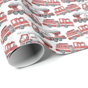 Papier d'emballage cadeau pour camion de pompiers