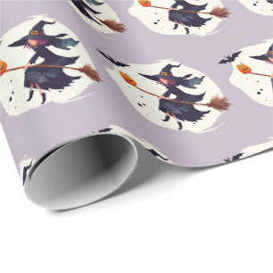Papier d'emballage cadeau violet sorcière effrayan