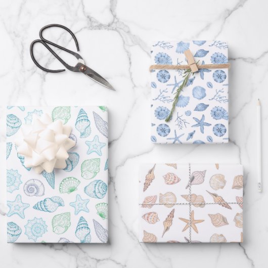 Papier d'emballage Coquillages, Papier cadeau Bord (Recto)