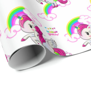 Papier d'emballage de cadeau d'anniversaire licorn
