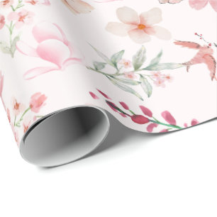 Papier d'emballage de cadeau floral élégant Rose é