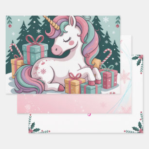 Papier d'emballage de la licorne de Noël