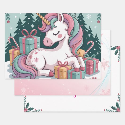Papier d'emballage de la licorne de Noël (Lot)