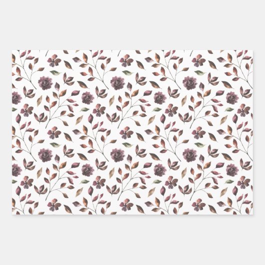 Papier d'emballage de mariage floral aquarelle (Devant 3)