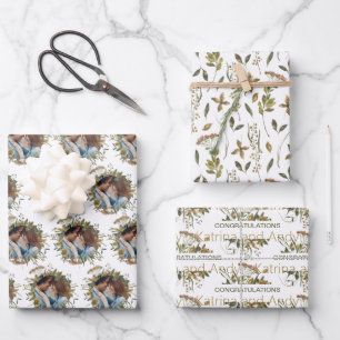 Papier d'emballage de mariage floral aquarelle en