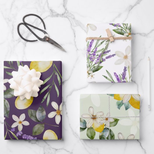 Papier d'emballage de mariage floral Citrus au cit (Recto)