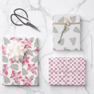 Papier d'emballage de Noël aux poinsettias floraux