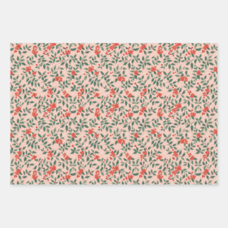 Papier d'emballage de Noël rose et houx