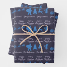 Papier d'emballage de Noël silhouette en bleu