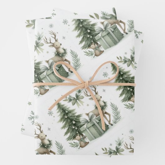 Papier d'emballage de Noël vert Sage - ensemble de (En situation)