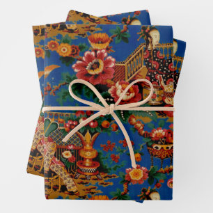 Papier d'emballage de style chinoiserie orientale 