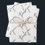 Papier d'emballage élégant pour cadeaux<br><div class="desc">Exprimez votre gratitude avec sophistication en utilisant notre élégant papier d'emballage "Merci". Caractérisé par une typographie raffinée et un design intemporel, ce papier d'emballage haut de gamme ajoute une touche luxueuse à n'importe quel cadeau - que ce soit pour des mariages, des enterrements de vie de jeune fille, des enseignants...</div>