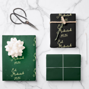 Papier d'emballage élégant vert Eid Mubarak joyeux