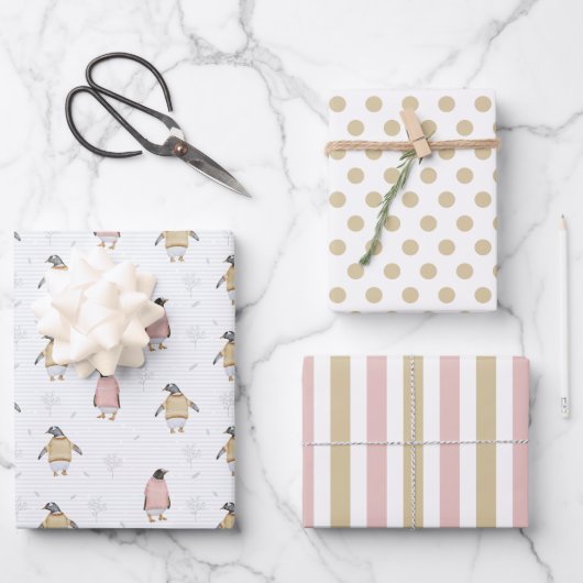 Papier d'emballage ensemble de 3 Manchots en pulls (Recto)