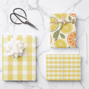 Papier d'emballage ensemble tartan jaune citron