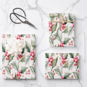 Papier d'emballage festif Holly et Berries