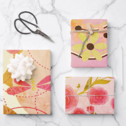 Papier d'emballage fleur rose beige abstrait Rétro