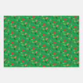 Papier d'emballage fleur sauvage rouge motif vert (Devant)