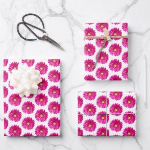 Papier d'emballage floral à marguerite rose vif, 3