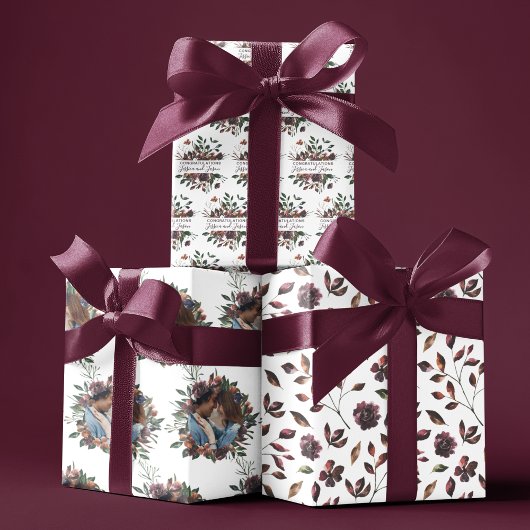 Papier d'emballage floral aquarelle pour mariage