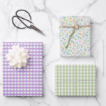 Papier d'emballage floral et à carreaux violets<br><div class="desc">Carreaux gingham et fleurs de marguerite. Les couleurs du motif floral comprennent : violet,  bleu,  lavande,  vert,  orange,  jaune. Papier d'emballage parfait pour un anniversaire,  un mariage ou une baby shower.</div>