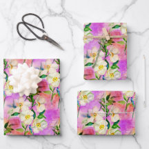 Papier d'emballage floral rose d'aquarelle rose ch