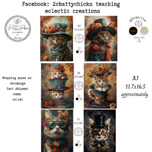 Papier d'emballage Floral Vintage Chat Steampunk A