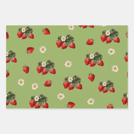 Papier d'emballage fraise sur mousse vert (Devant 2)