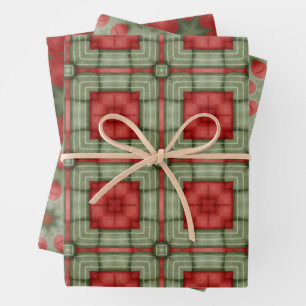 papier d'emballage graphique vert et rouge