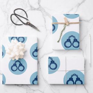 Papier d'emballage Menottes de Police Ligne Bleu