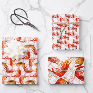 Papier d'emballage motif crevettes à longues anten