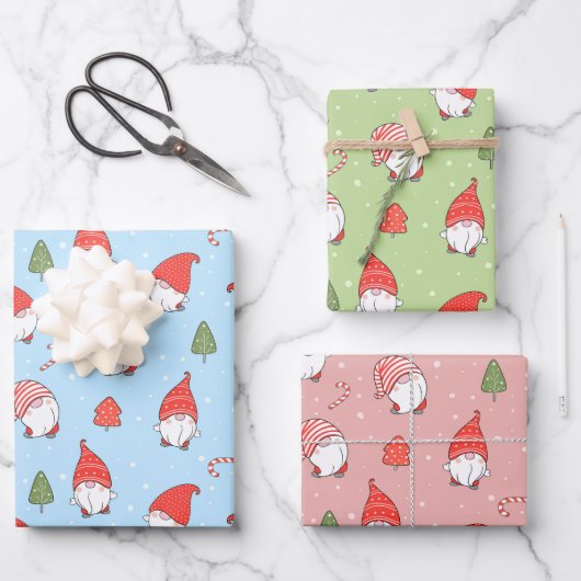 Papier d'emballage Nains de Noël  Ensemble de 3 (Recto)