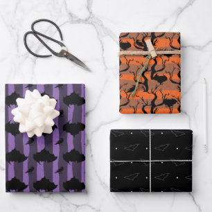 Papier d'emballage noir violet et orange Set de 3