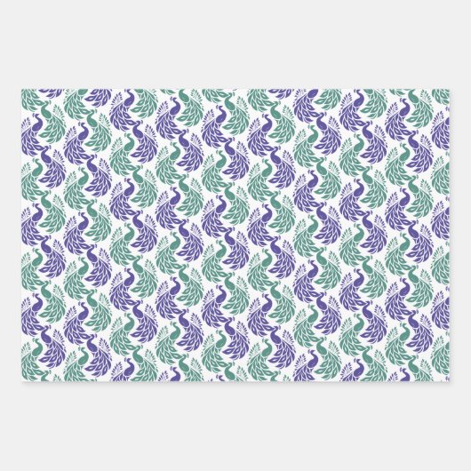 Papier d'emballage Paon Vert et Violet (Devant 2)