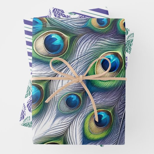 Papier d'emballage Paon Vert et Violet (En situation)