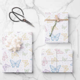 Papier d'emballage Papillon Pastel, Emballage Cade