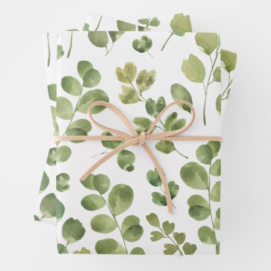 Papier d'emballage plat à motif d'eucalyptus par 3 (En situation)