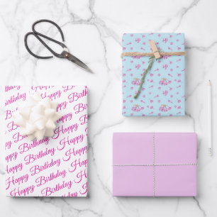 papier d'emballage plat motif lilas Set de 3