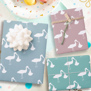 Papier d'emballage pour Baby Shower cigogne