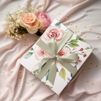 Papier d'emballage Rose rose aquarelle Lot de 3 fe