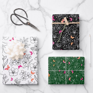 papier d'emballage trio de papillons
