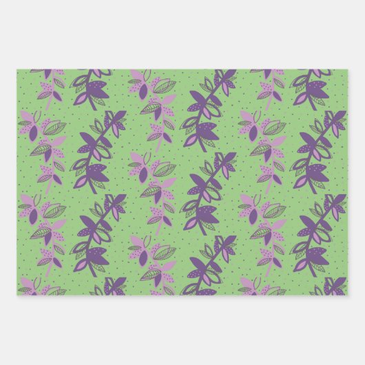 Papier d'emballage vert et violet aux fleurs color (Devant)